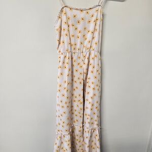 art class White and Yellow Sunflower Print Girls Jumpsuit